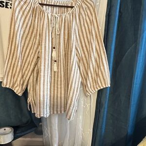 Source Unknown Beige and White Striped Blouse